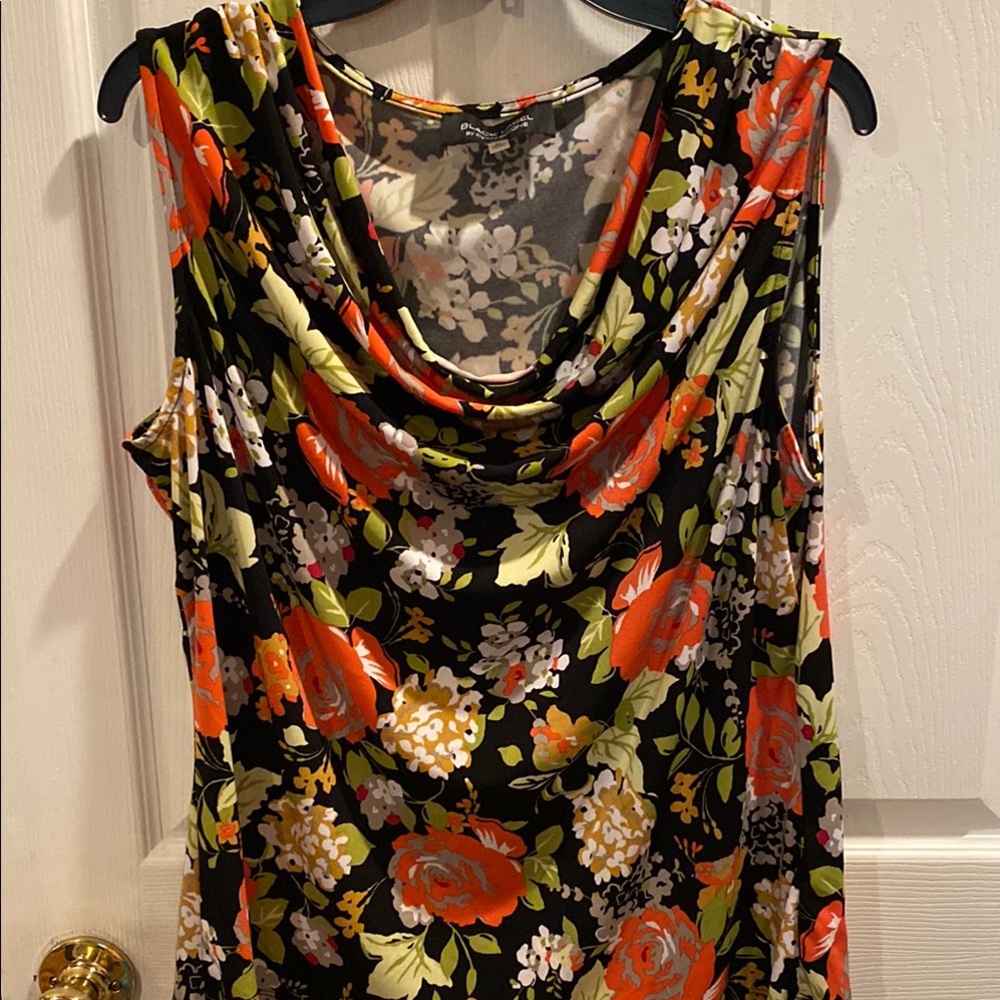 Black Label Orange Red Draped Sleeveless Blouse
